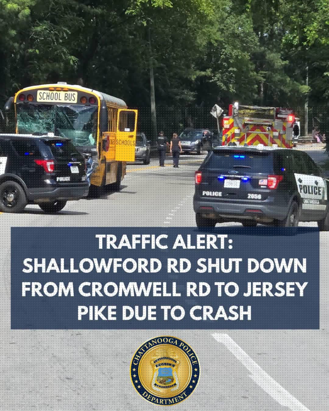 Portion of Shallowford road closed due crash involving school bus, no children on board