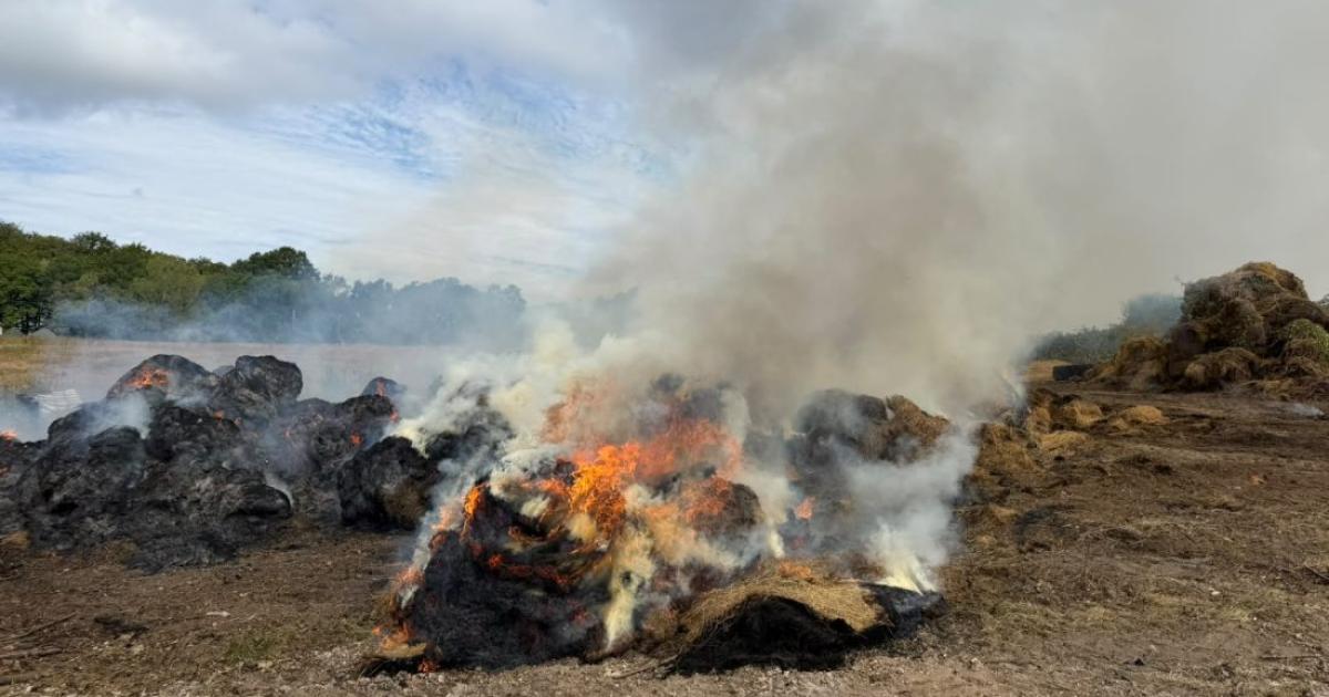 Huge blaze destroys tractor and 50 tonnes of hay