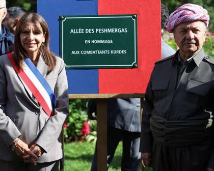 Barzani attends Paris tribute to Kurdish fighters at the new Peshmerga Street