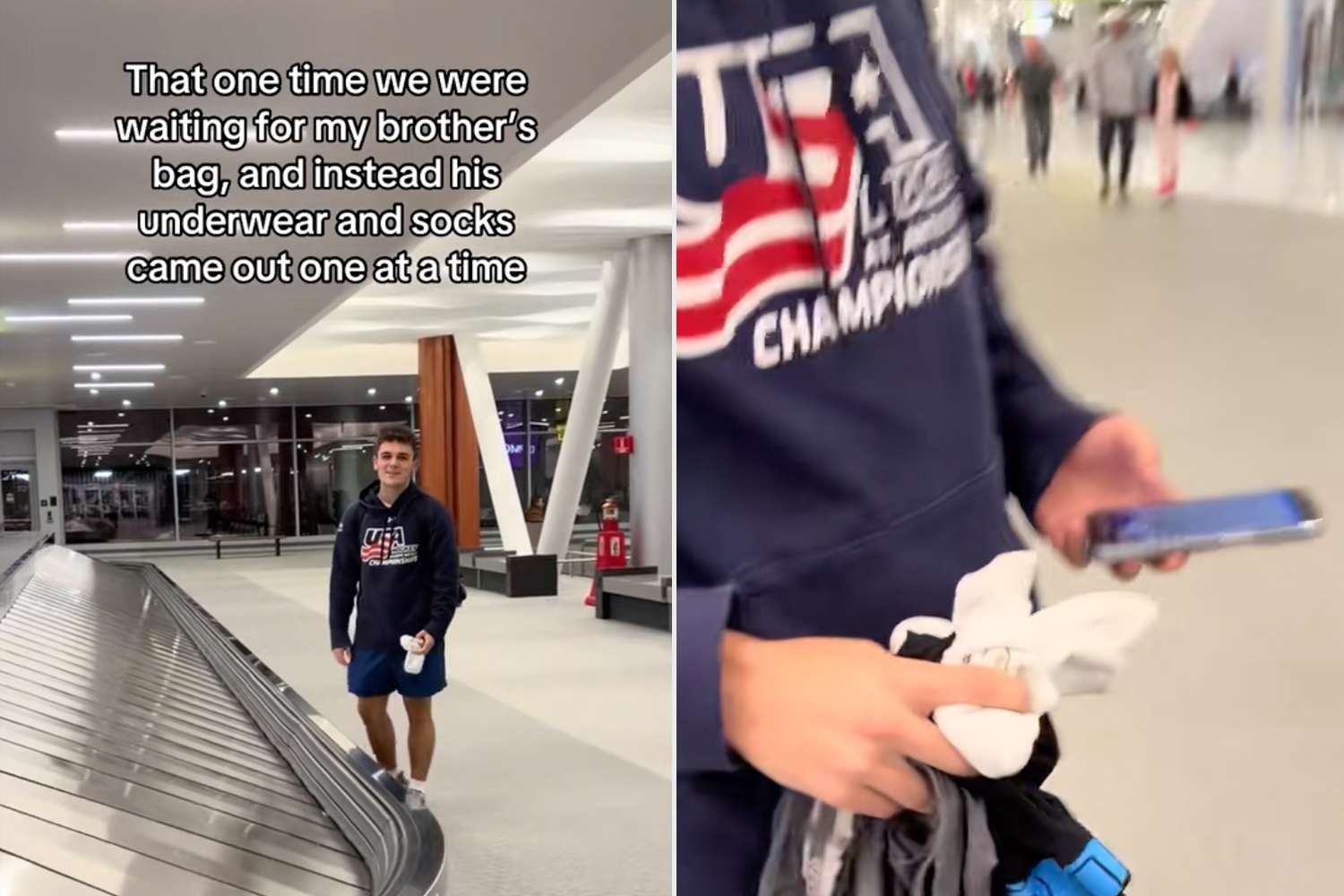 TikTok User Captures Hilarious Moment Her Brother's Loose Underwear and Socks Emerge from Baggage Carousel (Exclusive)