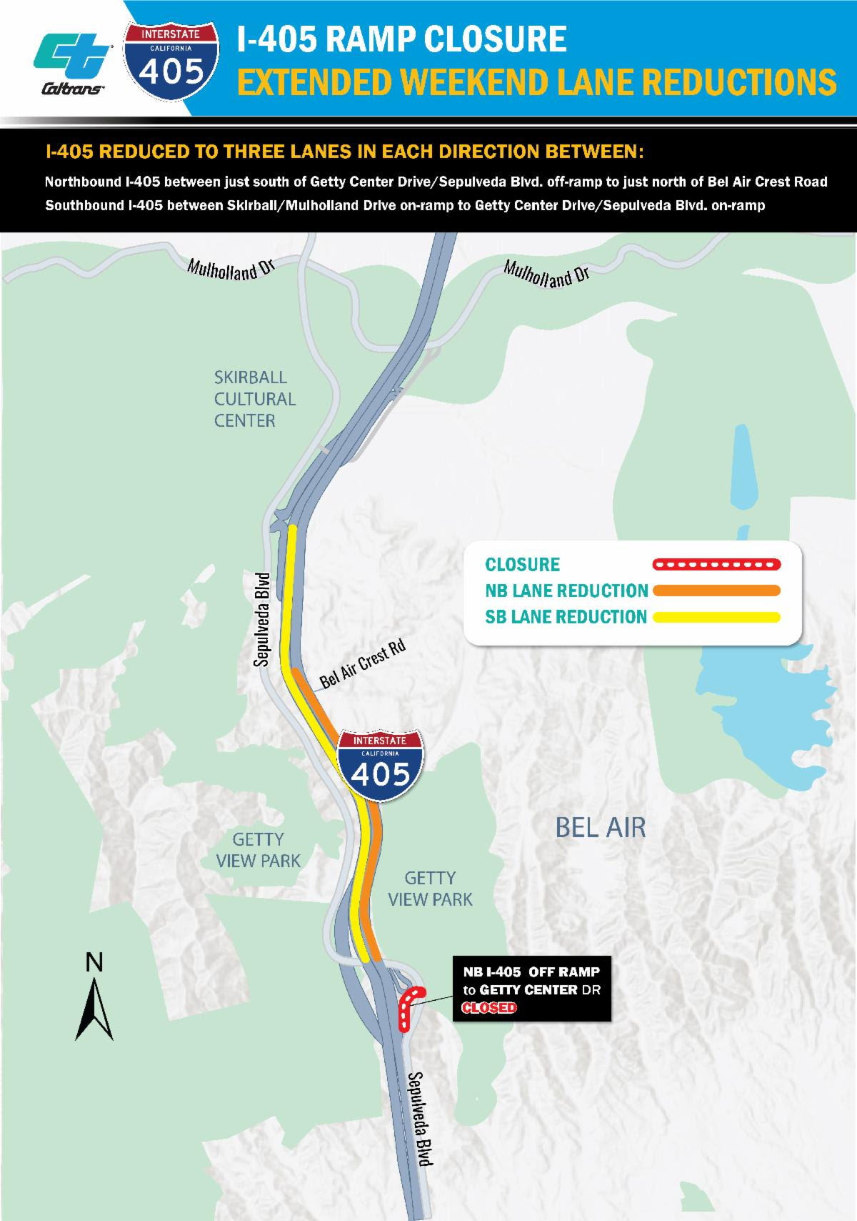 Feb. 6-9: I-405 Reduced to Three Lanes in Each Direction Through the Sepulveda Pass