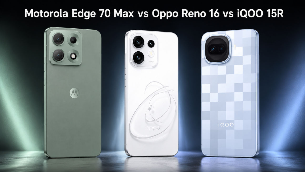 Motorola Edge 70 Max vs Oppo Reno 16 vs iQOO 15R: कैमरा, स्पेक्स, कीमत और अन्य की तुलना