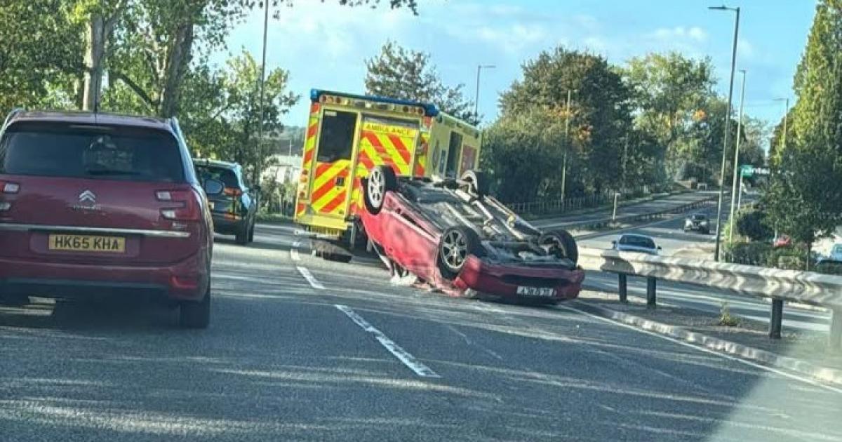 Man arrested as car flips onto roof on busy route out of Southampton
