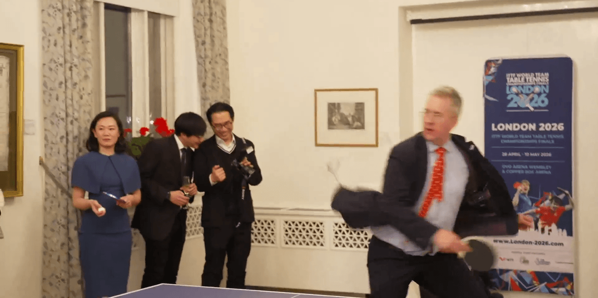 WATCH: Christopher Hope beats teen ping pong protégés while detailing Keir Starmer's visit to China