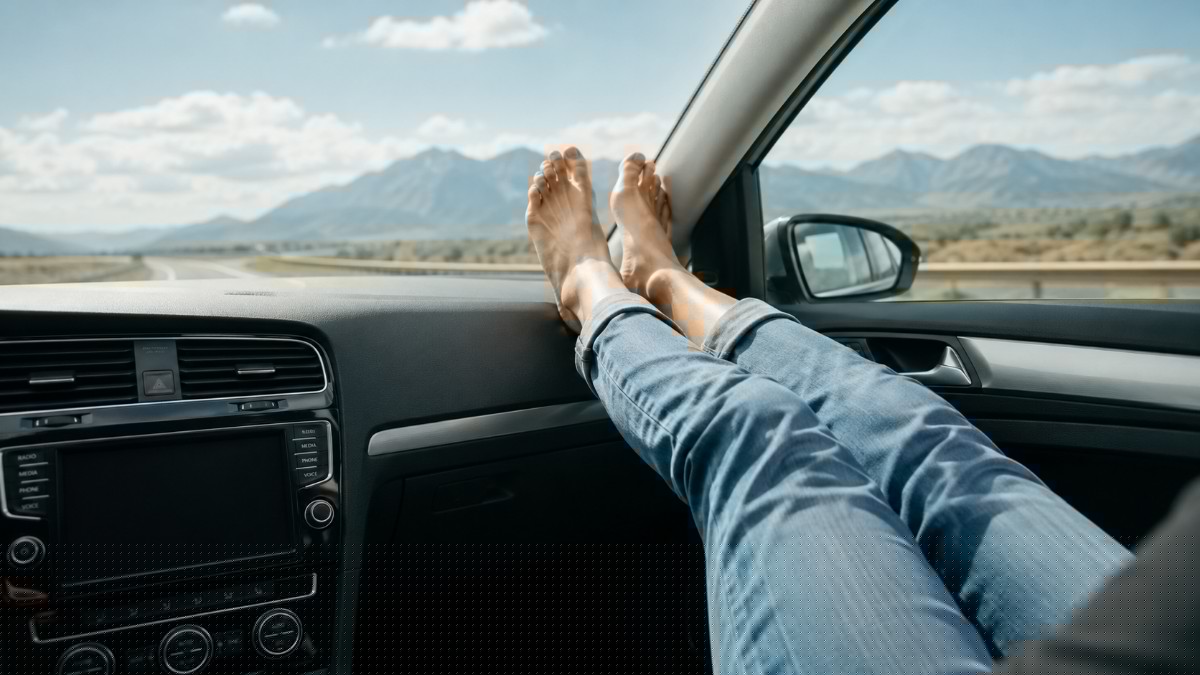 Piedi sul cruscotto in auto? Il gesto che può trasformare un incidente in tragedia