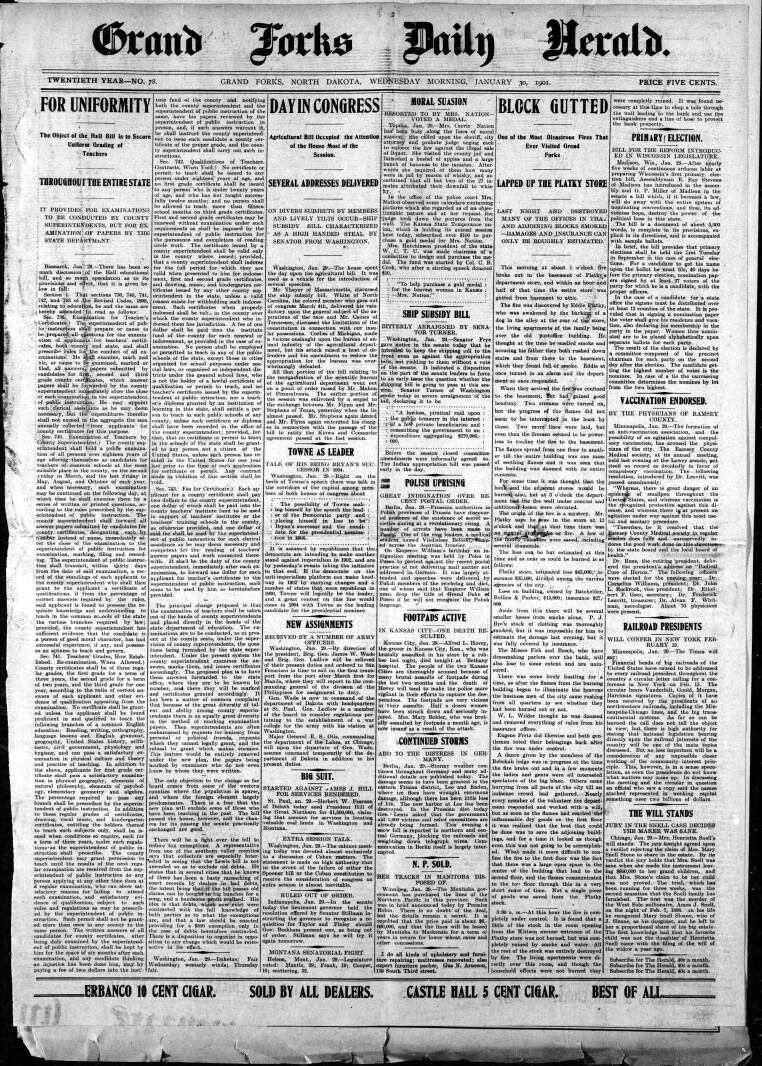 Today in History: January 30, 1901 - Liquor, licenses, and law: The battle over Park River’s druggists
