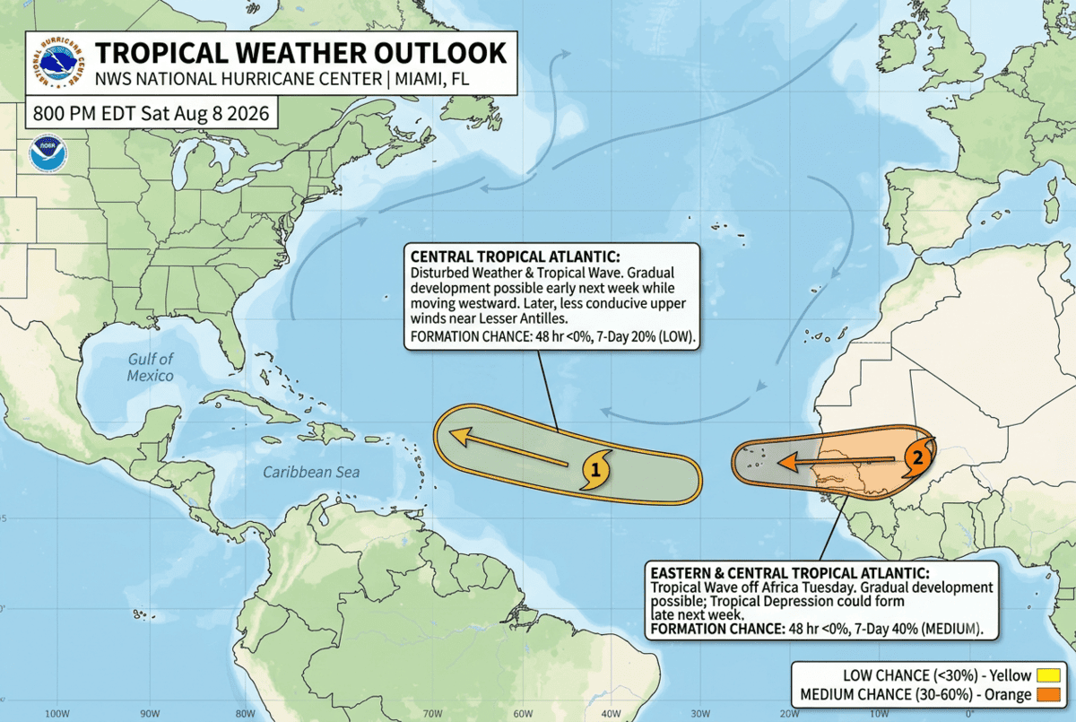 Two Tropical Waves Monitored for Development in the Atlantic