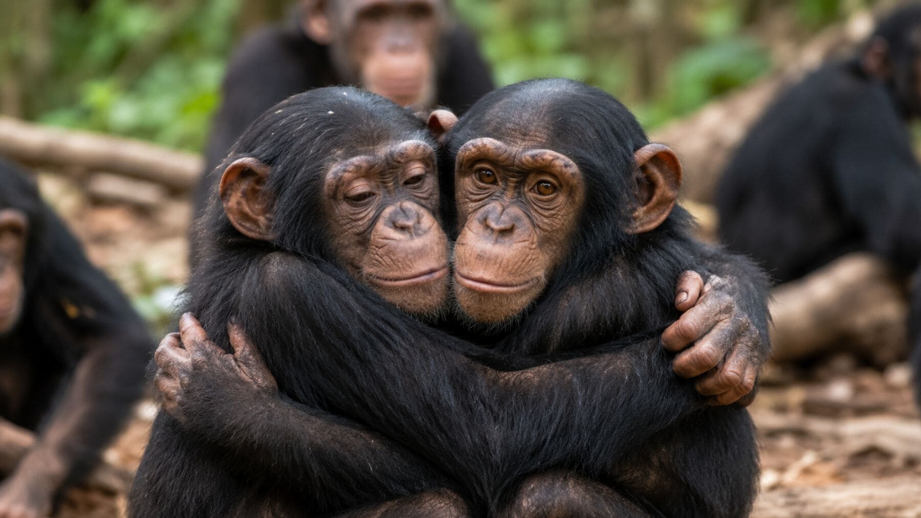 Los chimpancés y bonobos se abrazan después de vivir momentos de tensión y el gesto podría ser la clave para evitar conflictos dentro del grupo