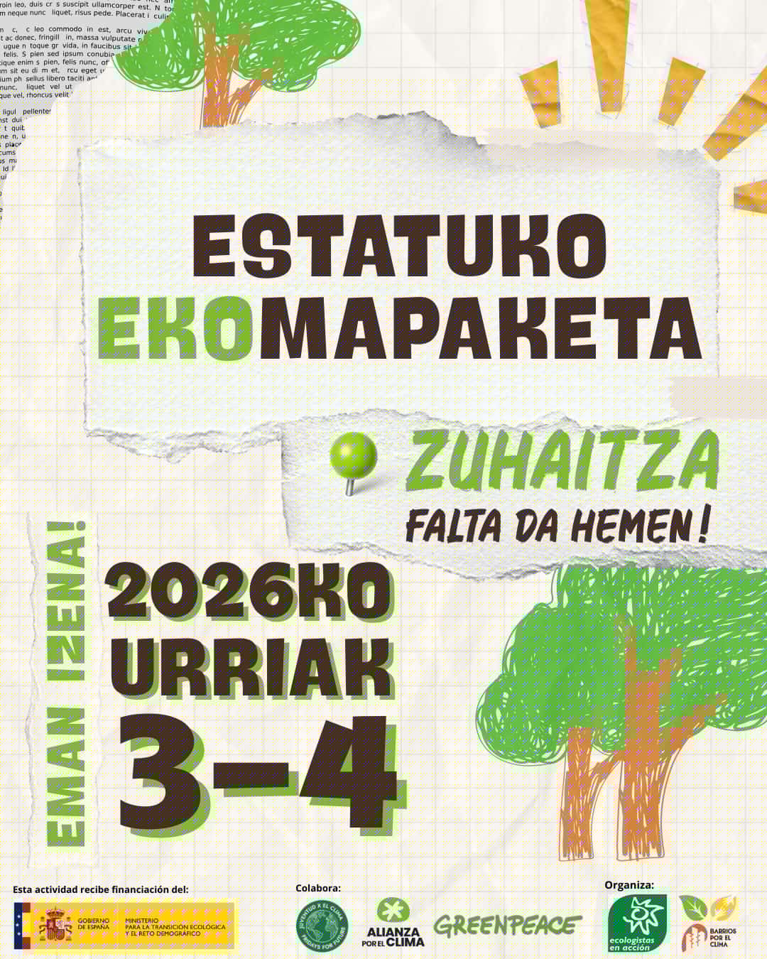 Ekologistak Martxan-ek “Hemen zuhaitza falta da!” deialdian parte hartzeko deia egin du, zuhaiztien egoerari buruzko mapaketa egiteko