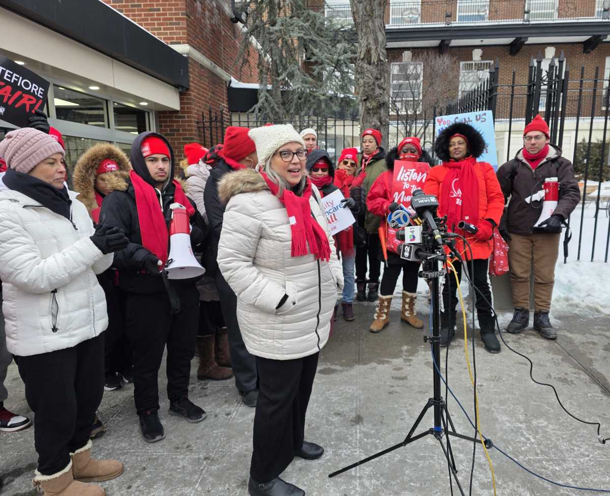 Bronx Council Members Eric Dinowitz and Shirley Aldebol visit picket line as Nurses Strike enters week three