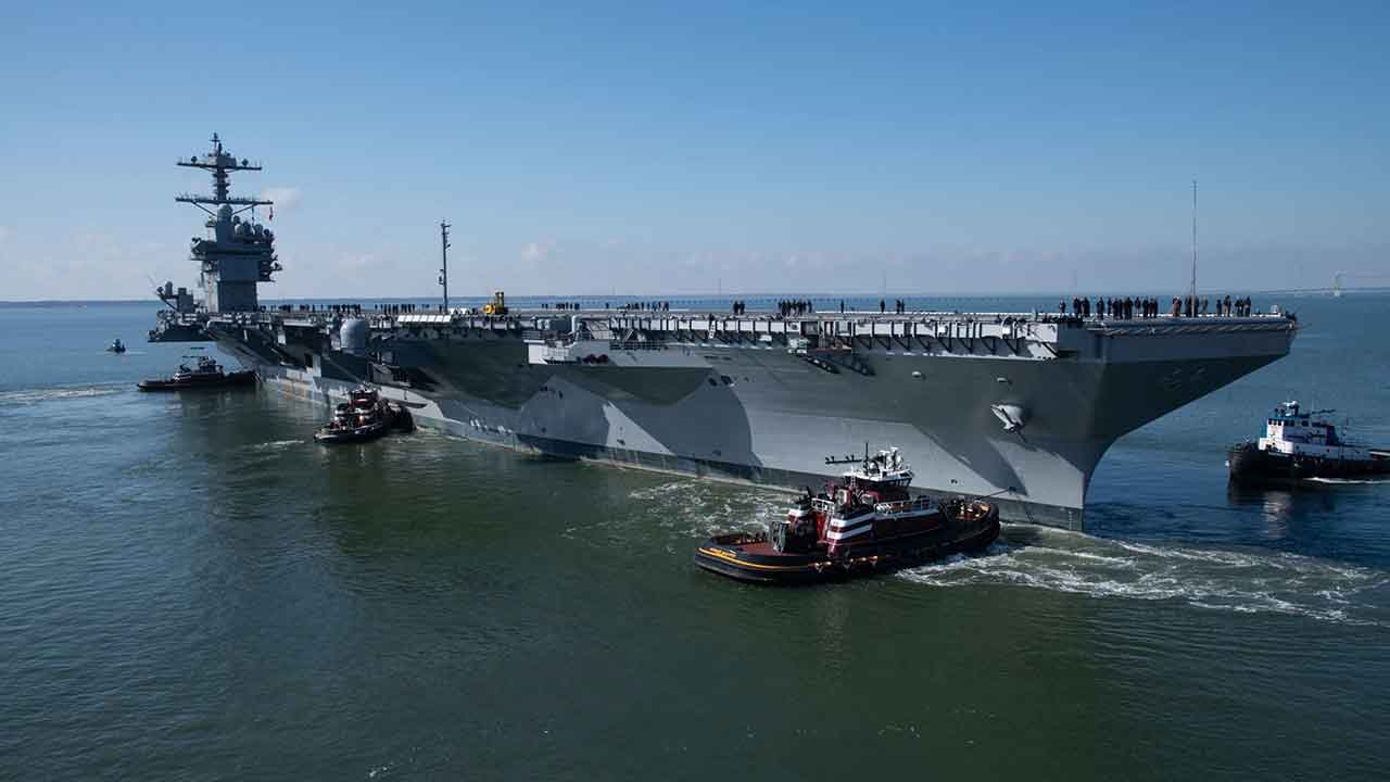 USS John F. Kennedy aircraft carrier begins sea trials in the United States