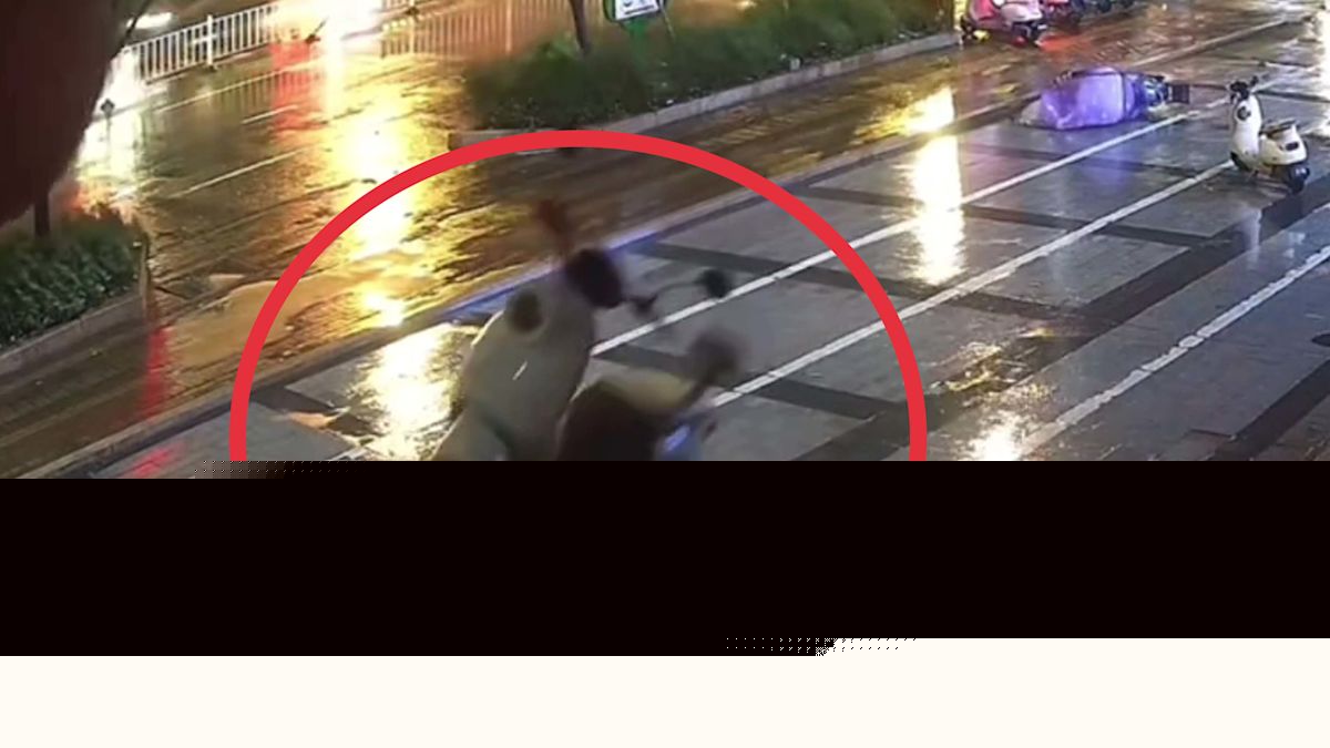 Electric scooter sent flying into air by Typhoon Hongxia