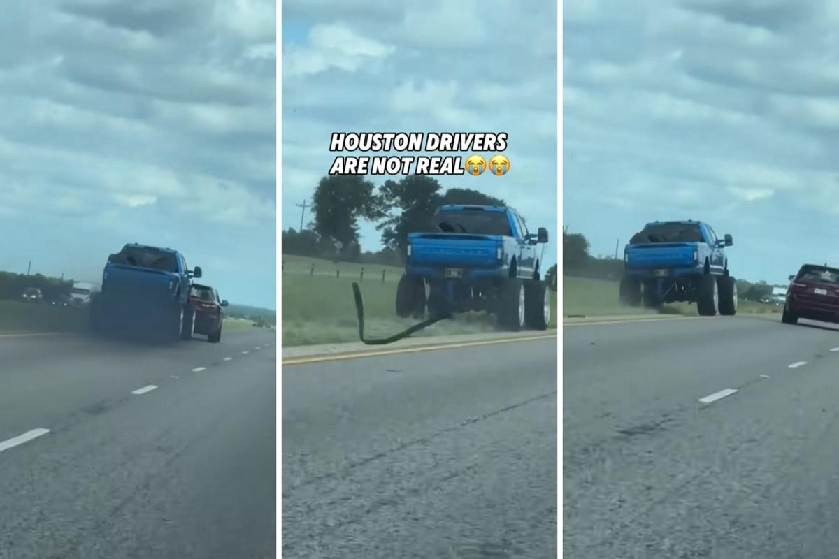 Jacked-Up Truck Attempts Dangerous Shoulder Pass in Texas
