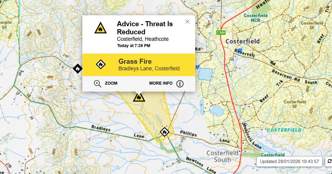 Threat from a grassfire east of Heathcote has been declared as reduced
