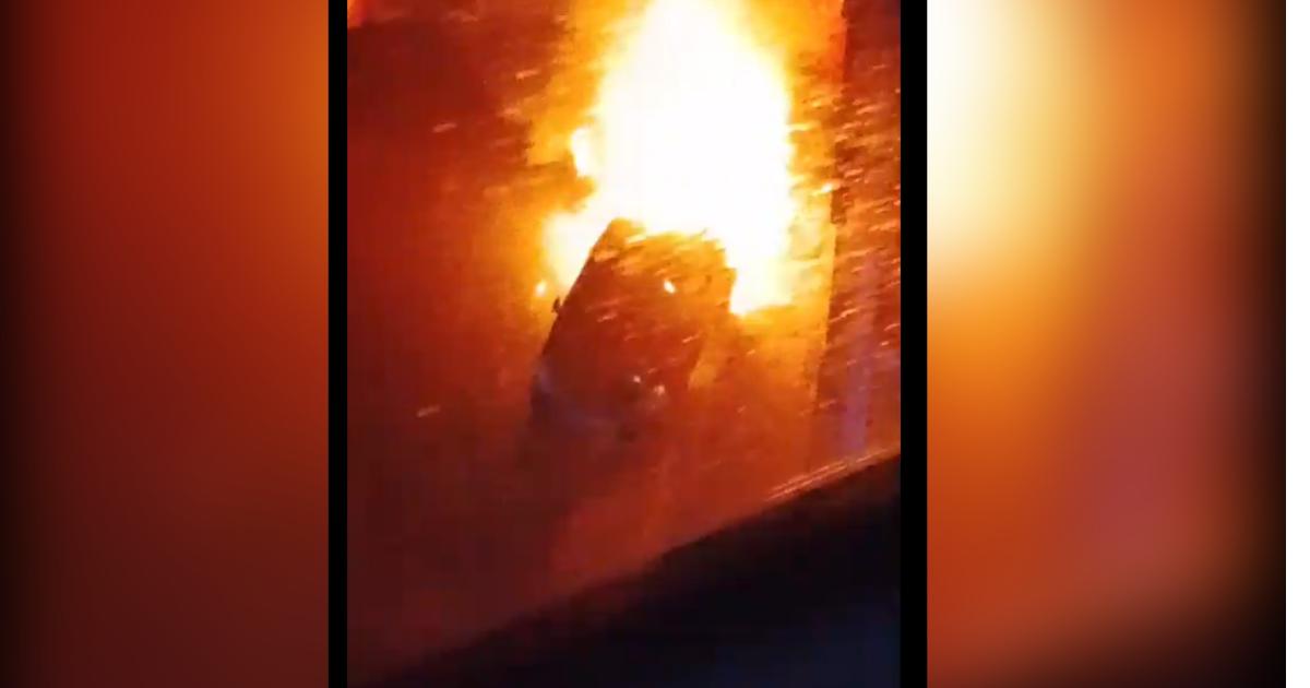 Fire crews battle blaze as car engulfed in flames near Celtic Park