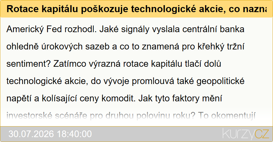 Rotace kapitálu poškozuje technologické akcie, co naznačuje Fed? - Makro&Trhy (video)
