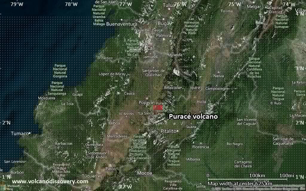 Puracé Volcano Volcanic Ash Advisory: OCNL VA EMS. to 19000 ft (5800 m)