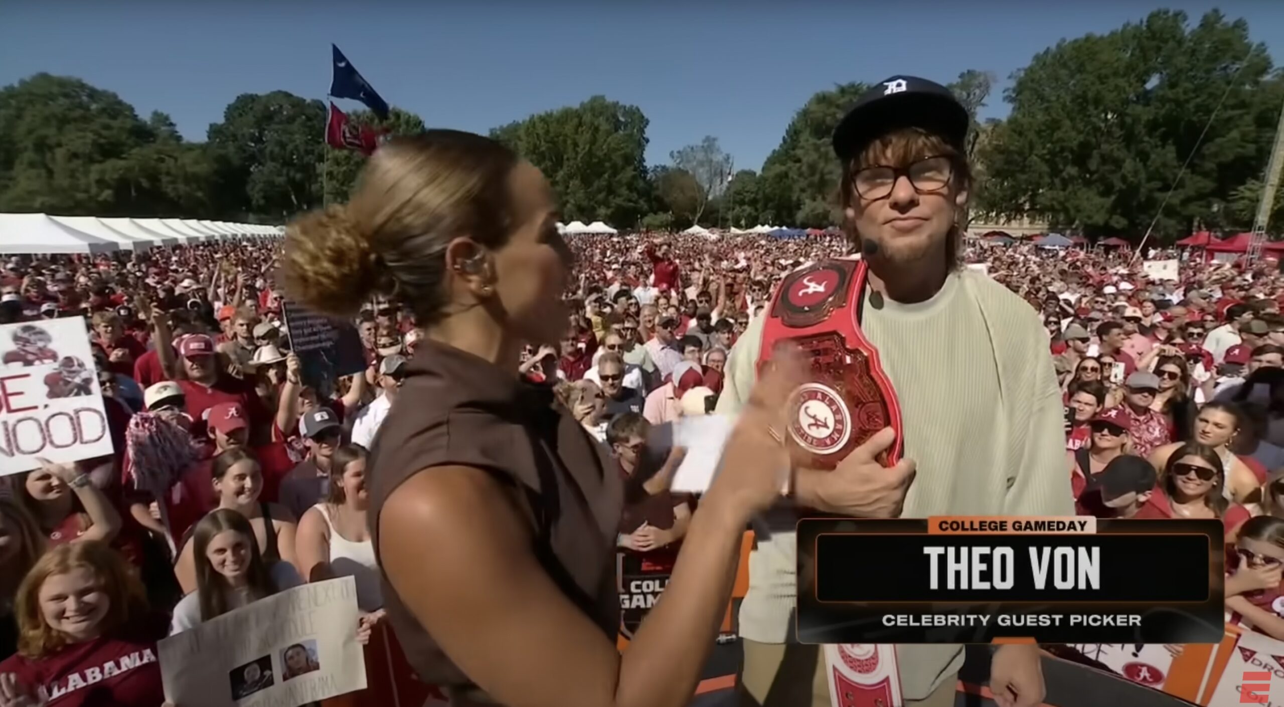 WATCH: Theo Von Gets Brutally Rejected By ESPN Reporter Jess Sims on College GameDay