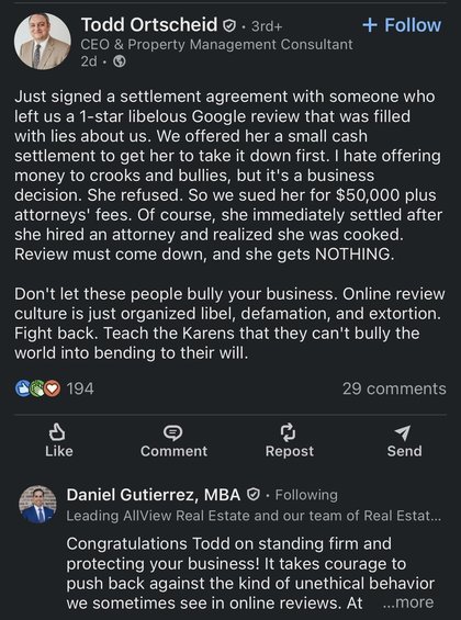 /r/LinkedInLunatics / LinkedIn Lunatics - All because of a bad review