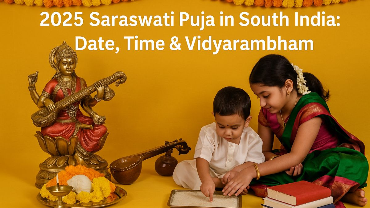 Saraswati Puja 2025 date and timings in South India with Vidyarambham