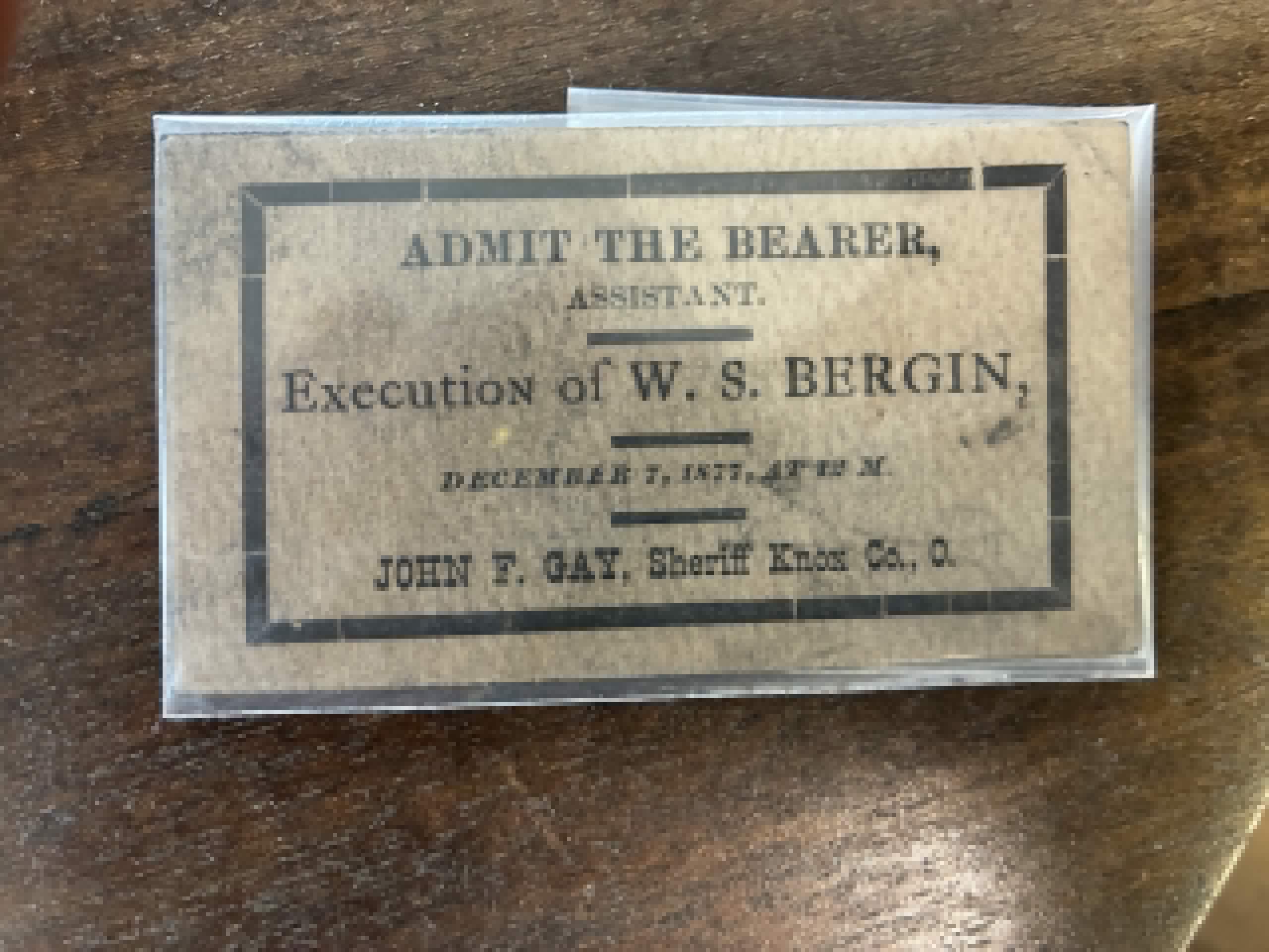 Rare execution ticket to be on display at Knox County Historical Society