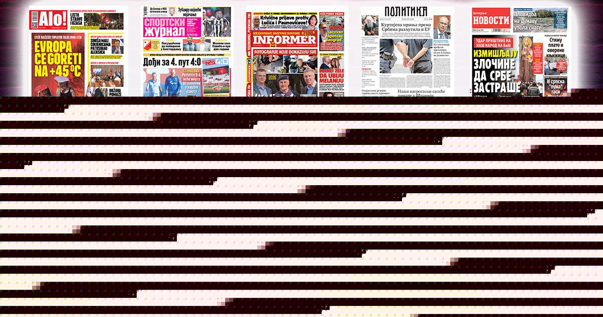 NASLOVNE STRANE SUTRAŠNJIH NOVINA: Prelistavanje štampe za sredu, 29. jul 2026. godine