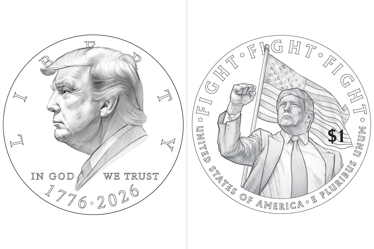 Donald Trump Is Putting His Face on Both Sides of a New Coin. U.S. Treasury Reveals 'First Drafts'