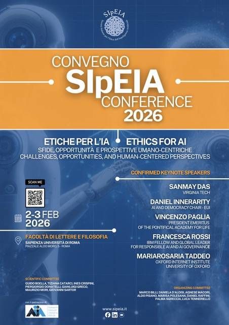 Opportunità dell’Intelligenza Artificiale in una prospettiva umano-centrica: al via lunedì a Roma il Convegno internazionale SIpEIA 2026