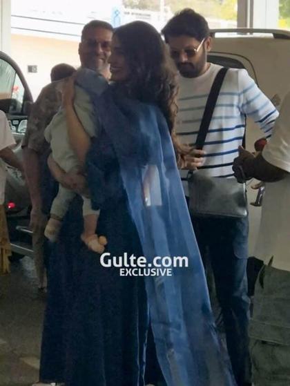 Nithiin, Shalini, and their little one spotted at Hyderabad Airport