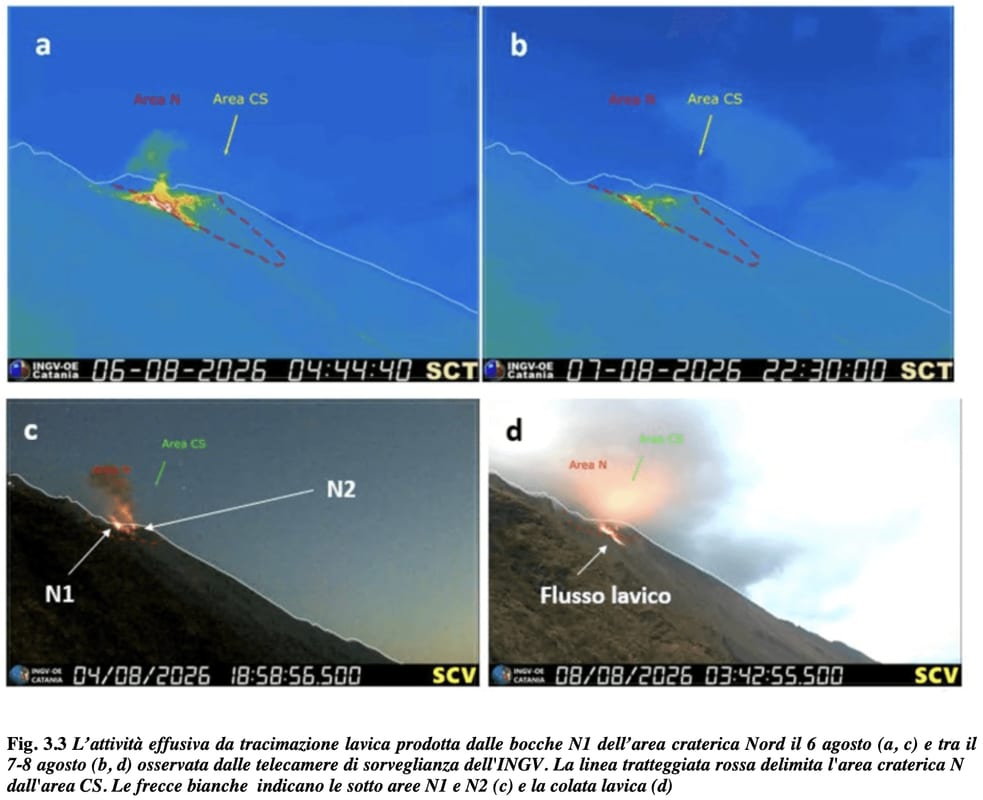 Stromboli: 3 modest lava overflows accompany normal activity, 3–9 August 2026