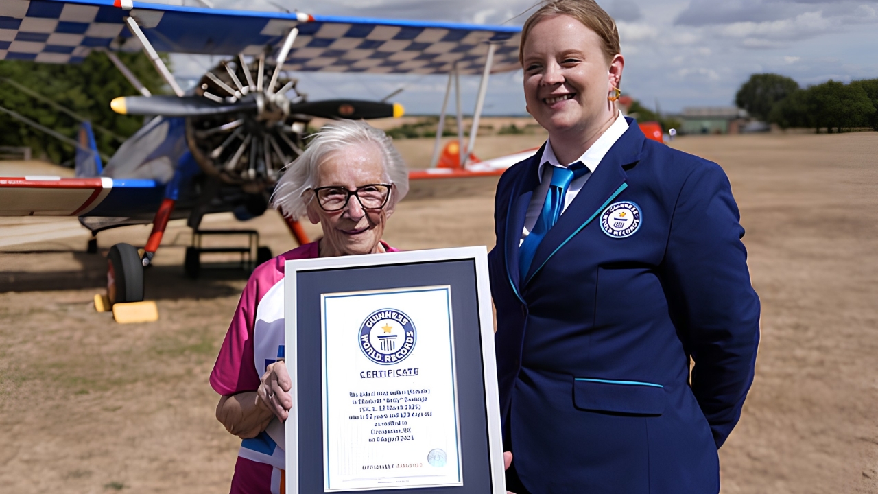 Watch: 97-year-old woman breaks wing walking world record