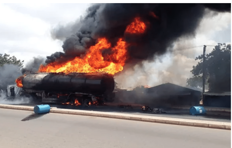 Panic As Petrol Tanker Explodes At Abuja Fuel Station