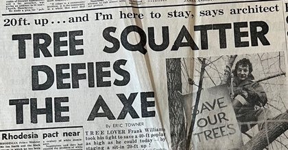 'There's a 45-year-old architect tied himself to a tree'