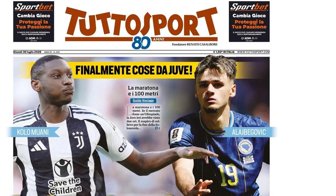 Prima pagina Tuttosport: "Colpo e colpaccio" per la Juve, ecco il "sogno Toro" di Fitz-Jim