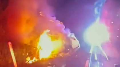 Dramatic video: NJ police pull driver from car fire in harrowing rescue