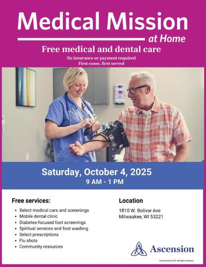 Medical Mission – Free Medical and Dental Care on October 4 – Ascension