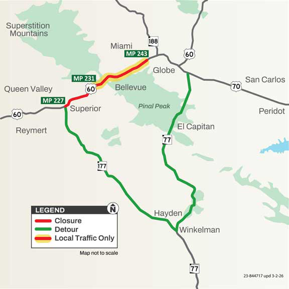 Highway 60 closures planned for next week