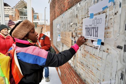 Supporters of the President’s House slavery exhibit gather ahead of court date on its future