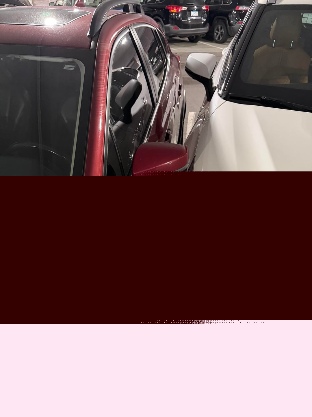Mildly Infuriating - White SUV parked hitting my car and blocking my driver’s side door in a parking ramp