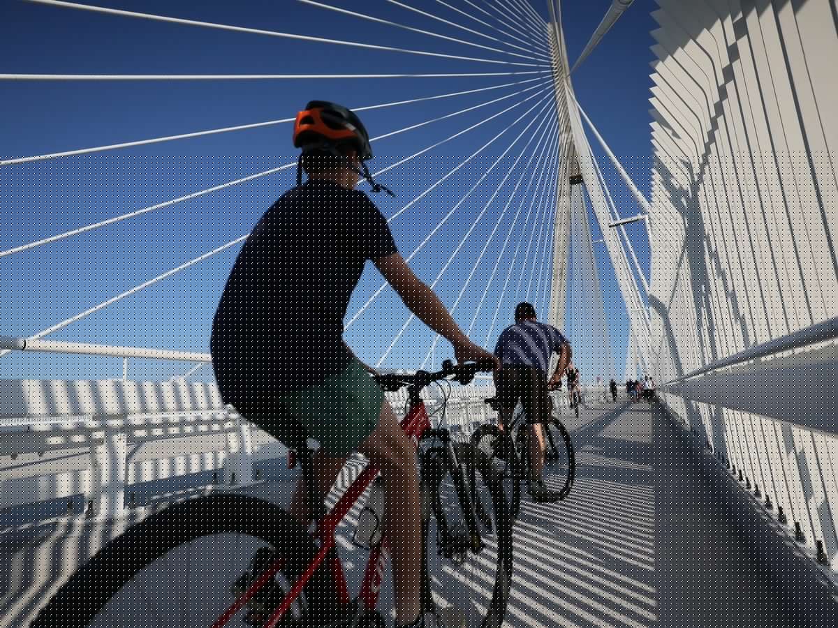 Pedestrians and cyclists make maiden voyage across Gordie Howe bridge