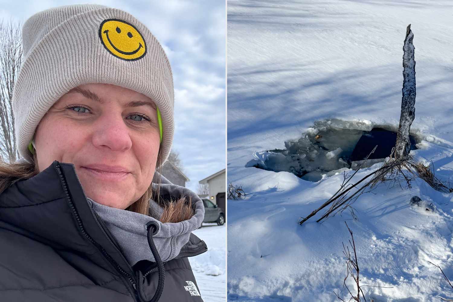 Woman Falls Through Frozen Lake While Snowshoeing with Her Dog. A Branch Became Her Lifeline (Exclusive)