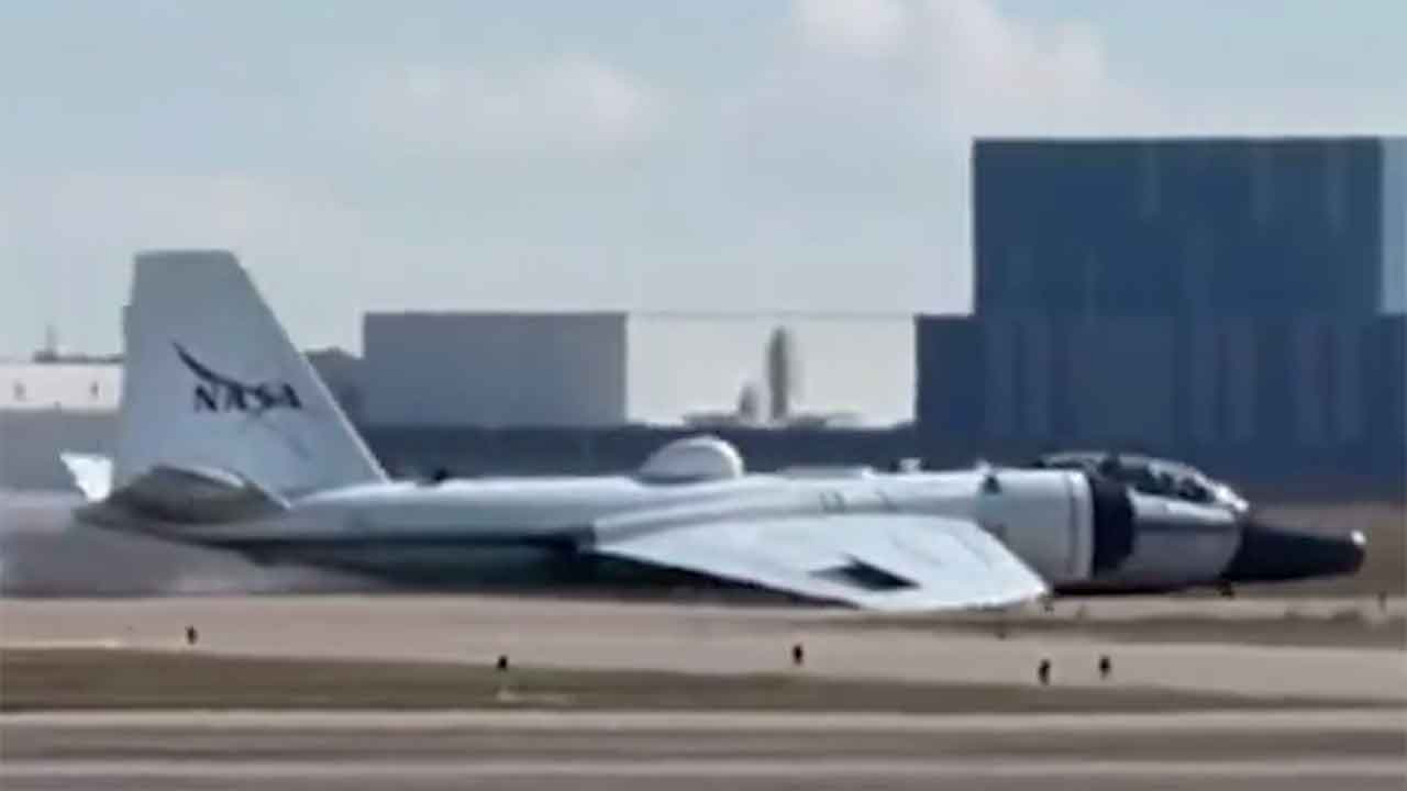 NASA WB-57F aircraft makes belly landing in Houston after landing gear failure