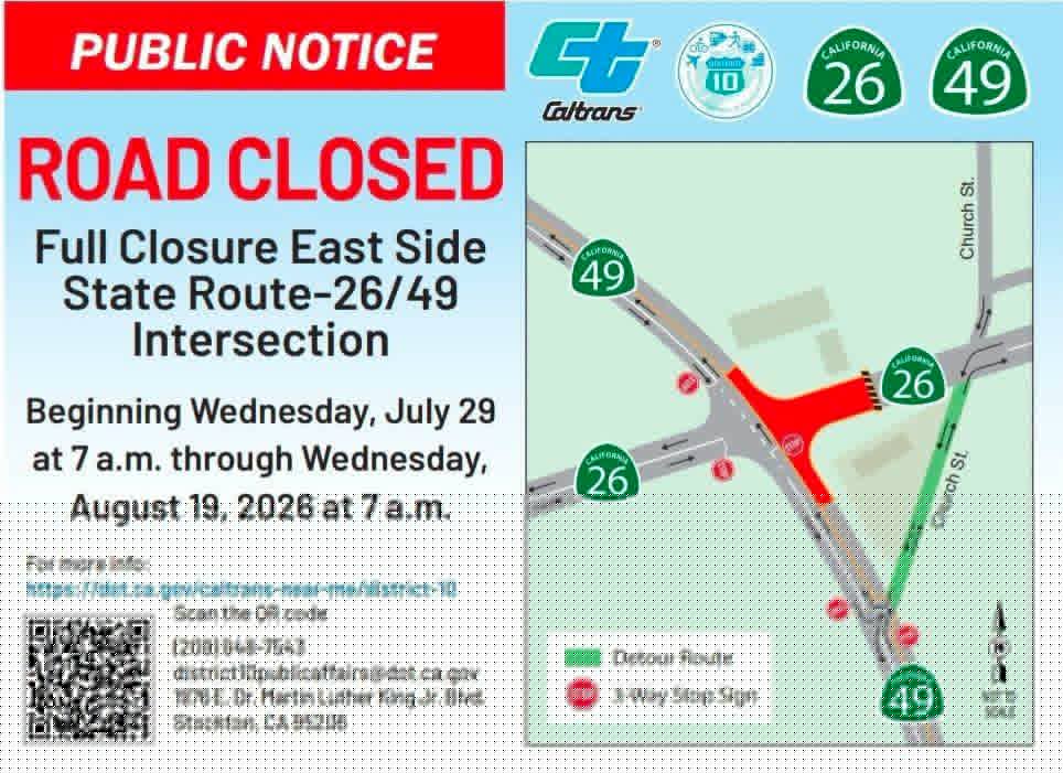 Caltrans To Begin State Route 26/49 Intersection Roundabout