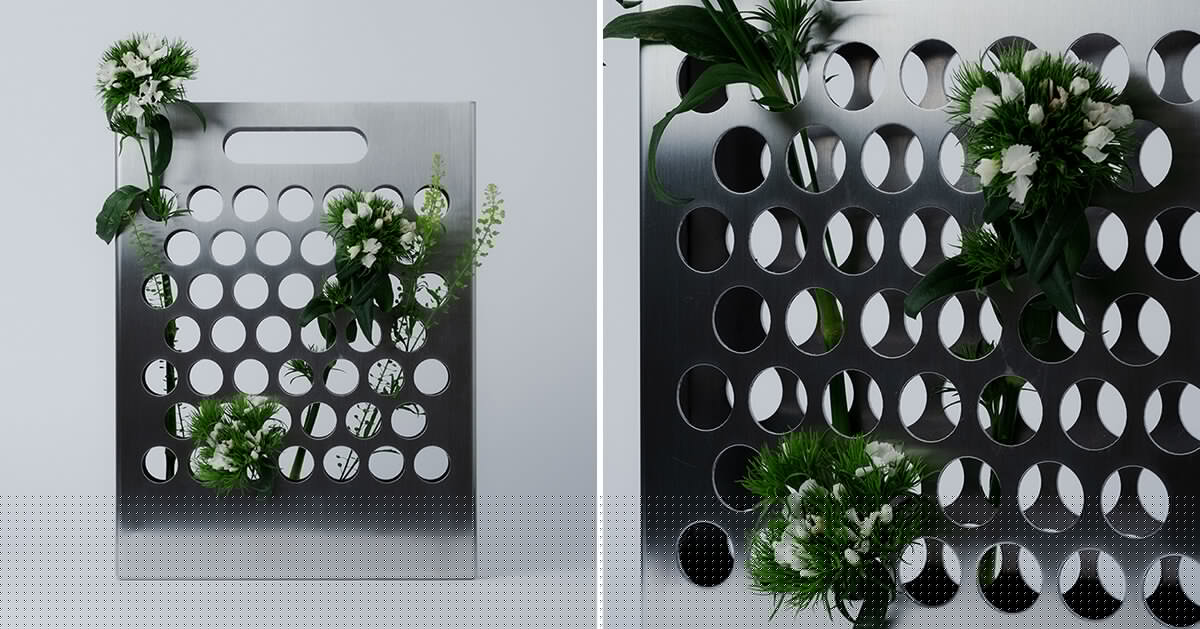 ole müller gives flowers room to spread with bag-like stainless steel vase