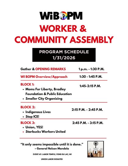 Fond du Lac, January 31, 2026: Worker & Community Assembly! – No Borders in the Workers’ Struggle! (Leaflets and FB Link)