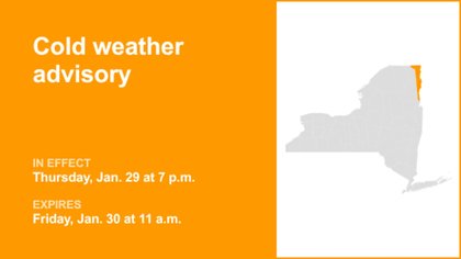 Cold weather advisory issued for Eastern Clinton and Eastern Essex until Friday midday
