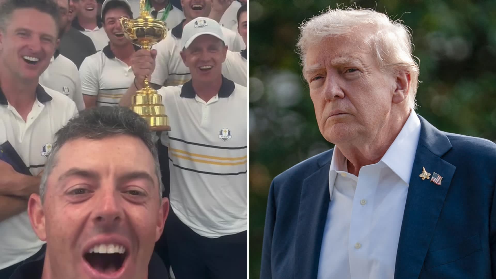 Rory McIlroy leads brutal five-word chant after it’s revealed Donald Trump TEXTED him following dramatic Ryder Cup win