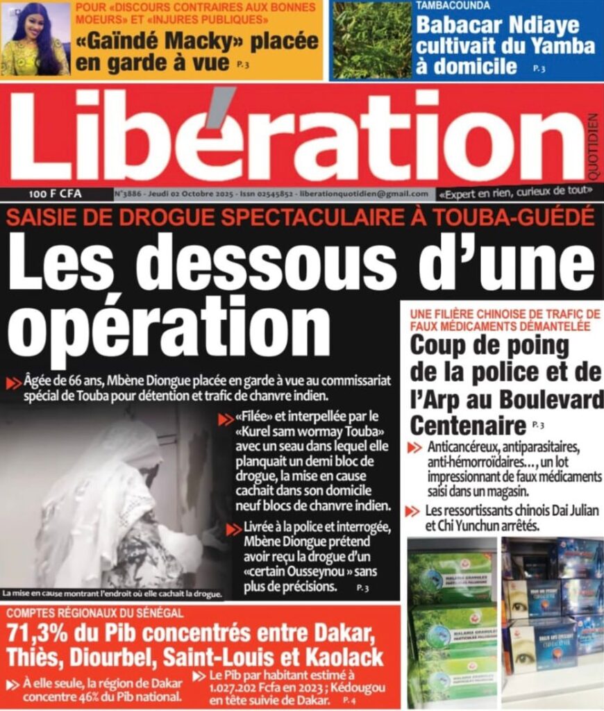 Découvrez les Unes des journaux sénégalais du jeudi 02 octobre 2025