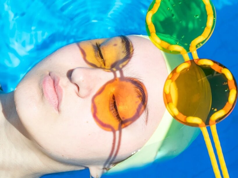 water glasses turn colorful frameless eyewear into wearable sculpture