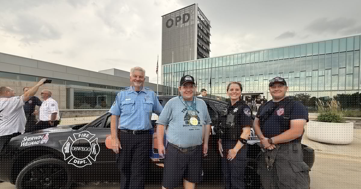 Oswego fire and police enter stock car to raise funds for Special Olympics Illinois at Morris speedway